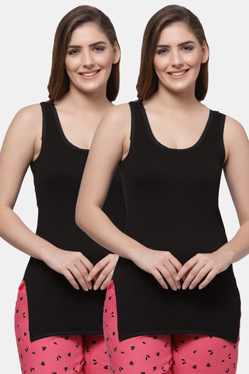 Buy Floret Cotton Camisole (Pack of 2) - Black